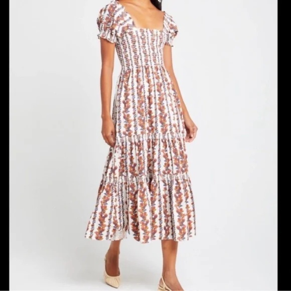 Elegant Brown and White Midi Dress